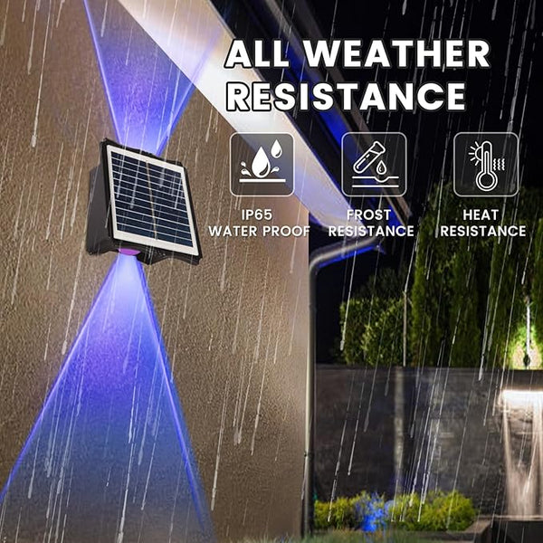Solar Powered Outdoor LED Lights, Waterproof Wall Sconces, 2 LEDs Fence Lights, Up & Down Lighting for Backyard, Deck, Patio, Porch, Balcony, Garden (2 Pack)