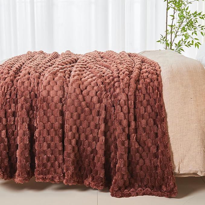 NEWCOSPLAY Super Soft Queen Blanket Coffee Premium Silky Flannel Fleece 3D Clouds Stylish Jacquard Lightweight Bed Blanket All Season Use 350GSM (Coffee, Queen(90