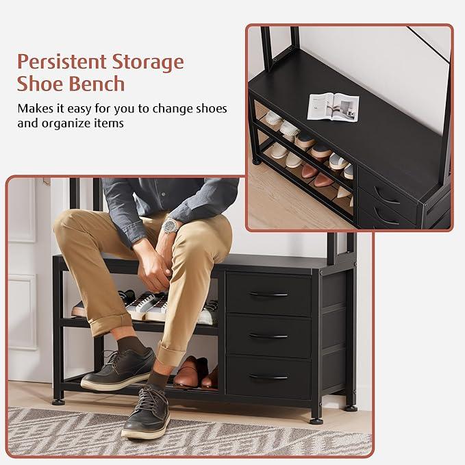 Lulive Hall Tree with Bench and Shoe Storage, 31.5