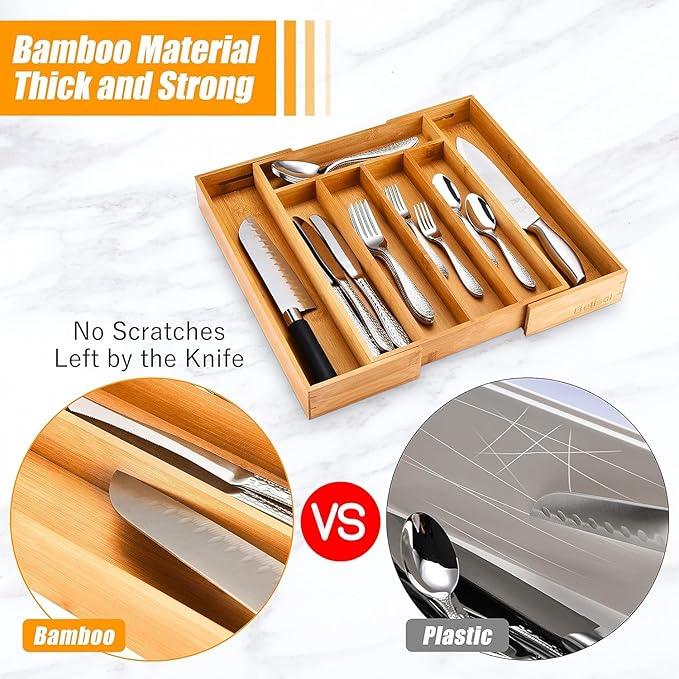 Kitchen Silverware Drawer Organizer and Storage Flatware Cutlery Utensil Holder Spice Rack Containers Bathroom Counter Cabinet Office Desk Makeup Drawer Tray Kitchen and Dining Tools Decor Accessories
