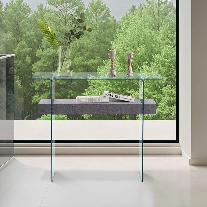 ivinta Glass Console Table with Storage, 39.4