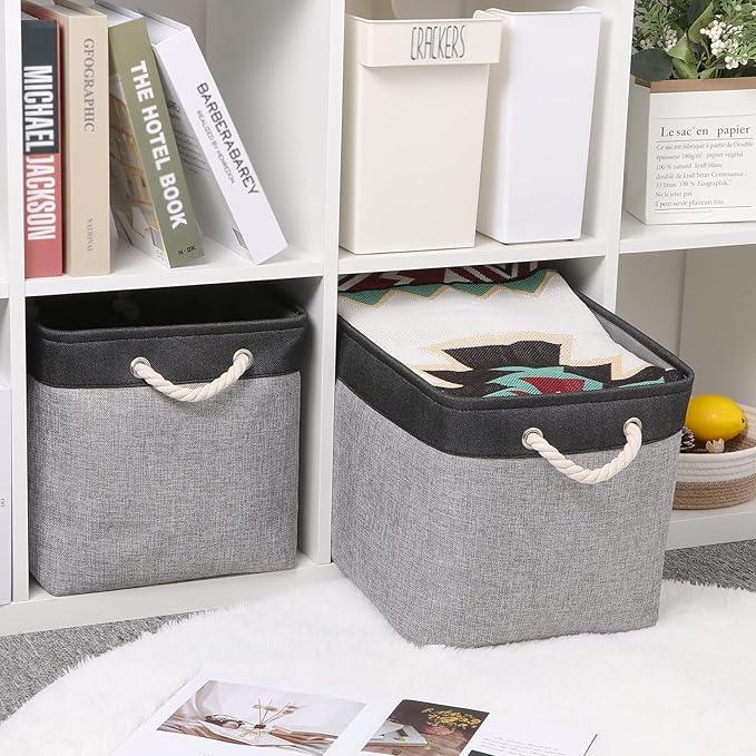 Bidtakay Fabric Storage Baskets with Handles [2-Pack] Large Canvas Organizer 16