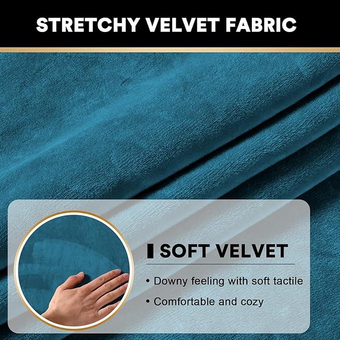 PrinceDeco Stretch Sofa Cushion Covers for Couches and Sofas,Soft Velvet Couch Seat Covers, Sofa Covers Washable, Seat Cushion Cover for 3 Couch Sofa Pet Friendly - Deep Teal, Each Width Up to 29.5