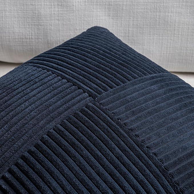 Fancy Homi 2 Packs Navy Blue Long Lumbar Decorative Throw Pillow Covers 16x24 Inch for Couch Bed Sofa, Rustic Farmhouse Boho Home Decor, Soft Striped Corduroy Rectangle Accent Cushion Case 40x60 cm