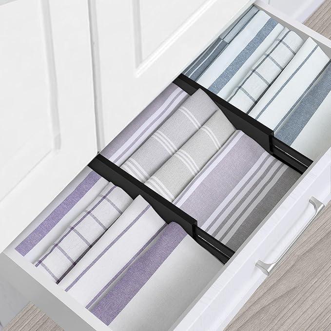 Utoplike 4 pcs Bamboo Kitchen Drawer Dividers Large, Adjustable Black Drawer Organizers, Spring Loaded, Works in Kitchen, Dresser, Bathroom, Bedroom, Drawer, Desk, 2.4