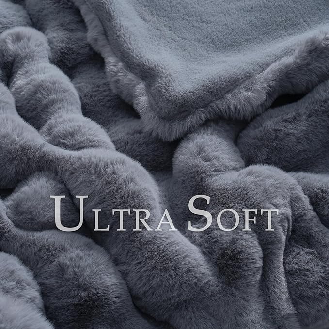 BENVWE Faux Fur Throw Blanket for Couch - Thickened Fluffy Soft Bubble Blanket for Living Room Home Decor - Fathers Day Birthday Gifts for Women Men, Grey, 50