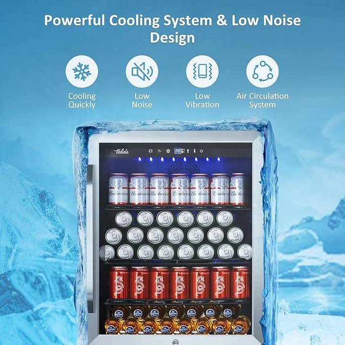 24 Inch Beverage Refrigerator Cooler,210 Cans Wide Beverage and Beer Fridge with Glass Door and Powerful Cooling Compressor, Built-in/Freestanding Drink Fridge for Kitchen, Bar or Office
