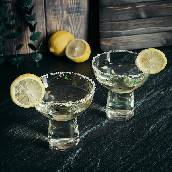 The Wine Savant Hand Blown Margarita Glass – Luxury Hand Blown Confetti Margarita, Martini & Champagne Glasses Cinco de Mayo, Hand Blown Glass – Large Party (Polka Dot Vintage Design)