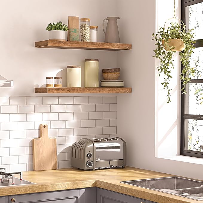 HOOBRO Floating Shelves for Wall, Wall Mounted Shelf Set of 2, 23.6