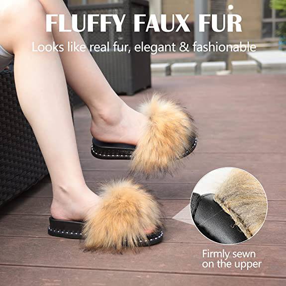 Women's Furry Faux Fur Slides
