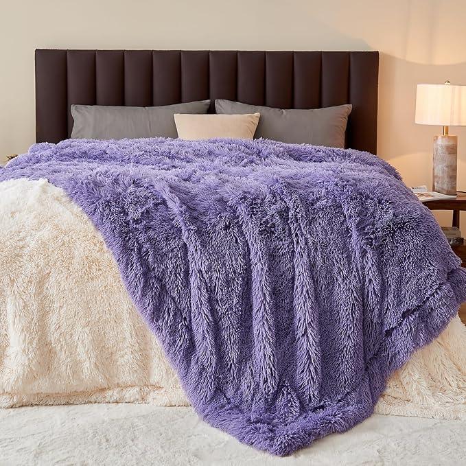 GONAAP Fuzzy Faux Fur Throw Blanket Lavender Super Soft Cozy Plush Fuzzy Shaggy Blanket for Couch Sofa Bed (Lavender, Throw(50