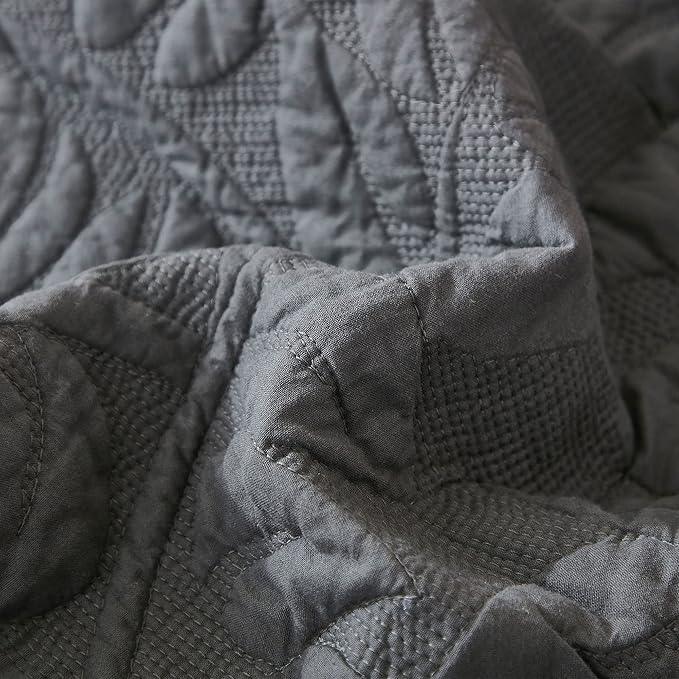 MarCielo 3-Piece 100% Cotton Oversized Bedspread Lightweight Quilt Coverlet Embroidery Farmhouse Bedding Set T0 (Dark Grey, Oversized Queen (100
