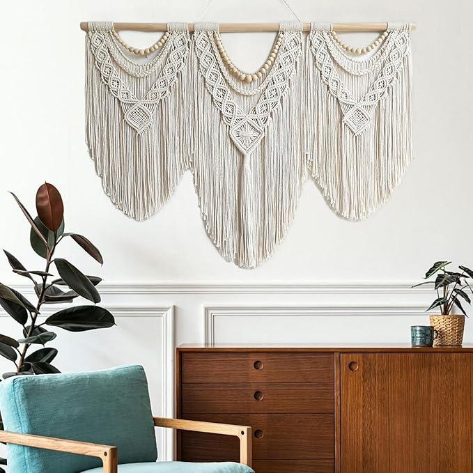 guzhiou large macrame wall hanging - Boho Tapestry Macrame Wall Decor Art- Chic Bohemian Handmade Woven Tapestry Home Decoration for Bedroom Living Room Apartment Wedding Party - 43