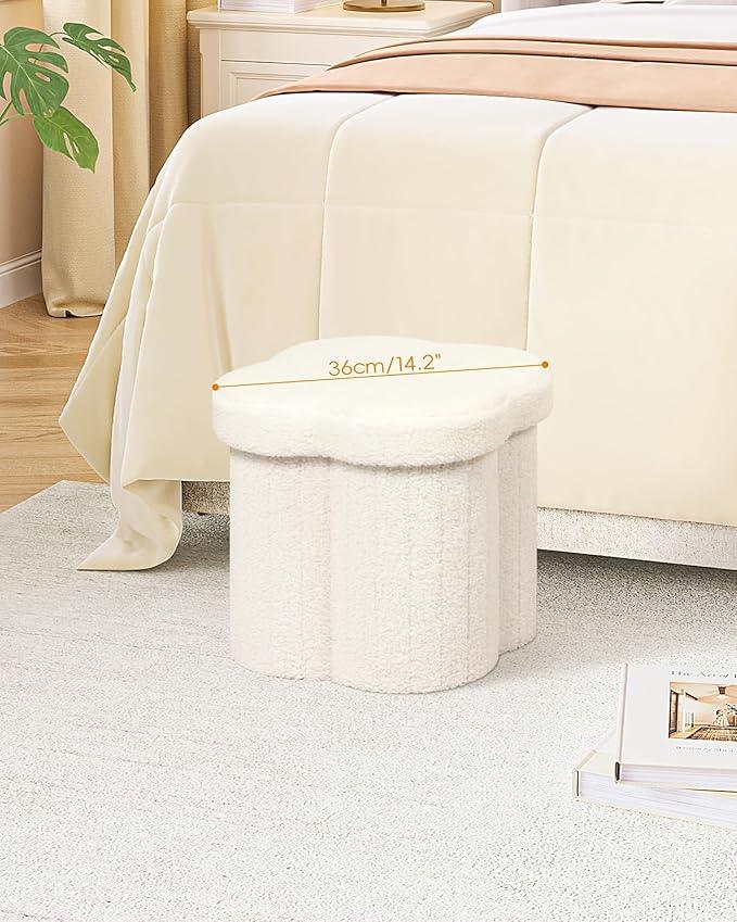 B FSOBEIIALEO Storage Ottoman Cube, Flowers Shaped Ottomans with Storage Foot Stool Footrest for Lving Room, Boucle Ottoman Seat for Dorm Room,Faux Teddy Fur, Cream White 12.6