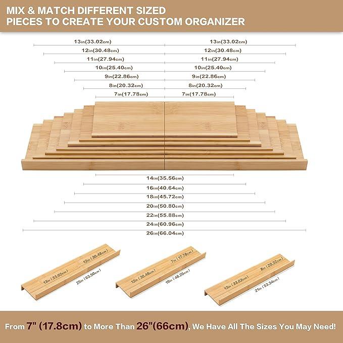 Bamboo Spice Rack Drawer Organizer - 8 Pieces Set- 10