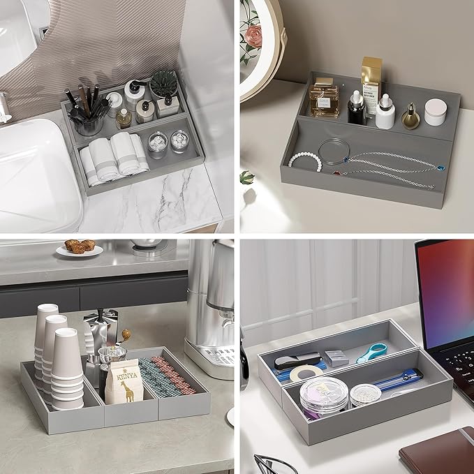 Kitchen Drawer Organizer Bins, Stackable Bamboo Drawer Organizer for Silverware, 2 Pcs Toilet Paper Basket Holder, Wood Bathroom Tray Countertop, Toilet Tank Tray Silver 15