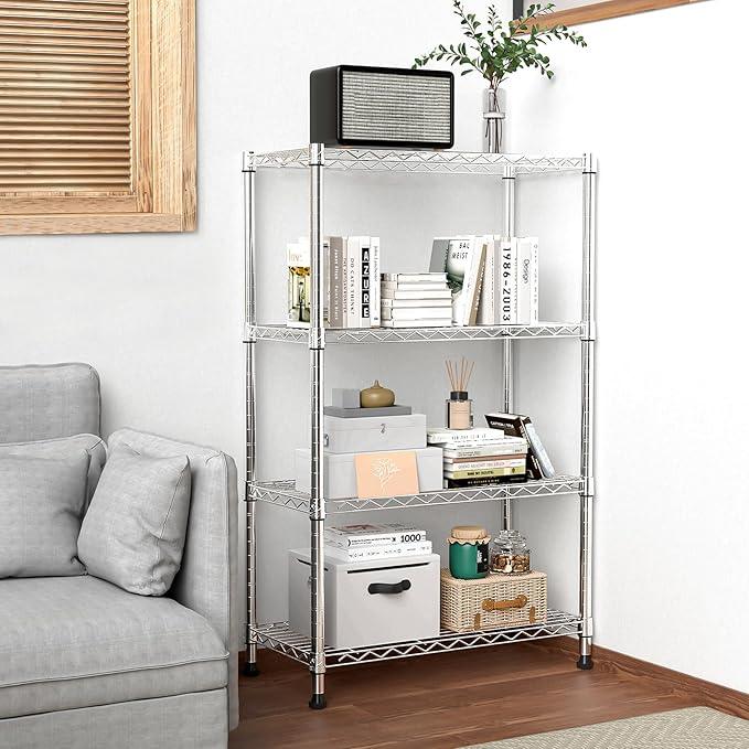 1000 lbs Storage Shelving Steel Heavy Duty 4-Tier Utility Shelving Unit Steel Organizer Wire Rack for Home,Kitchen,Office,Chrome (13.7