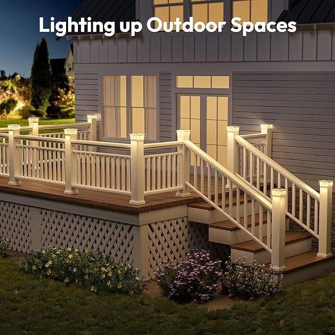 NIORSUN Solar Post Cap Lights Outdoor, 2 Modes LED, Deck Fence Post Solar Lights for 3.5x3.5 4x4 5x5 Post Caps Patio Garden Decoration, Solar Post Lights Warm White/Cool White Lighting White 12 Pack