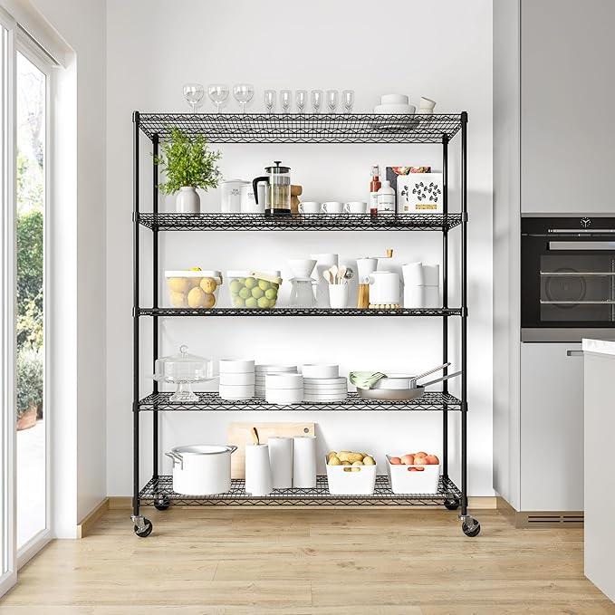 Seville Classics UltraDurable Heavy Duty NSF Solid Steel Wire Rack Storage Unit, Organizer for Garage, Warehouse, Office, Restaurant, Classroom, Kitchen, Black, 5-Tier Shelving, 60