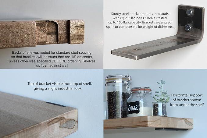 Urban Legacy Deep Floating Shelves | Wormy Maple with Furniture Grade Clear Coat | Low Profile Brackets | Set of 2 (24