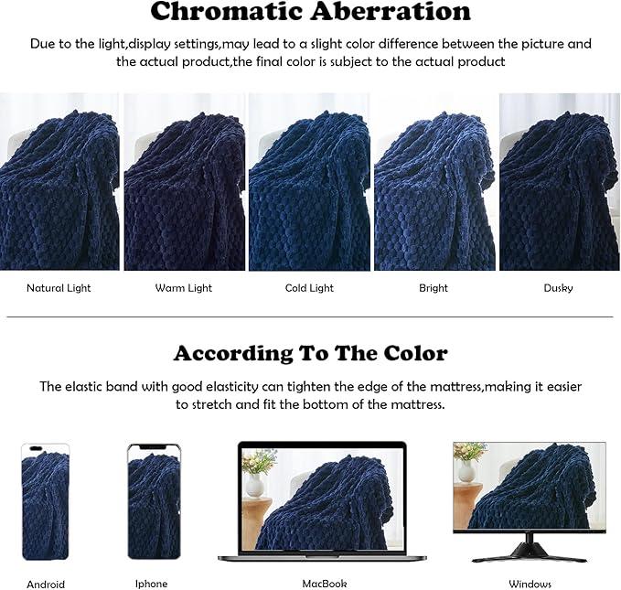 NEWCOSPLAY Super Soft King Blanket Dark Navy Premium Silky Flannel Fleece 3D Clouds Stylish Jacquard Lightweight Bed Blanket All Season Use 350GSM (Dark Navy, King(90
