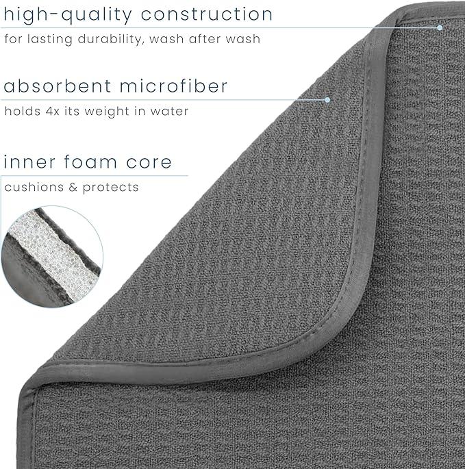 S&T INC. Dish Drying Mat Jumbo, 18” x 30”, Absorbent Microfiber Kitchen Counter Mat, Dish Drying Pad for Dishes, Utensils, Pots and Pans, Jumbo, Charcoal