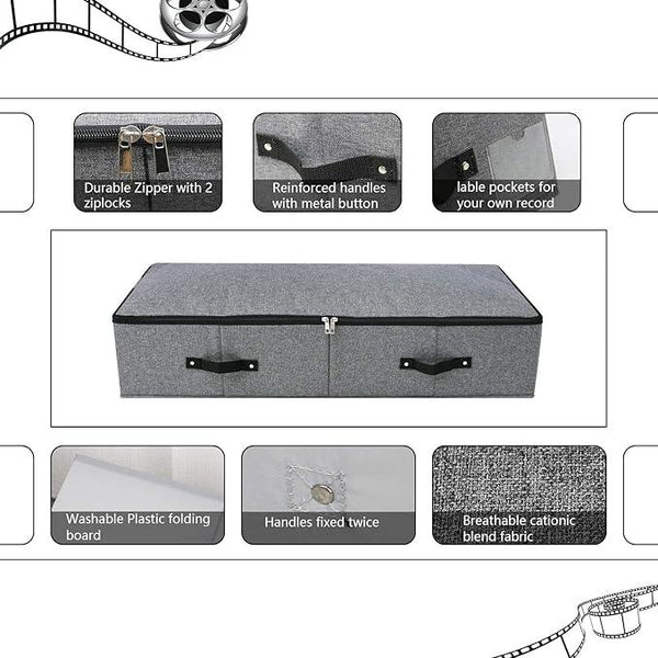 2PCS Foldable Blankets Clothes Comforters Storage Bin Organizer with Plastic Support Liner for Blankets, Towels, Comforter, Sweaters, Linen Sheets, Wrapping Paper, Black Grey