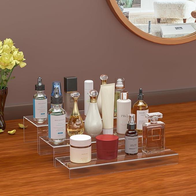 Rectangular Acrylic Display Risers Stands 3pcs, Dessert Table Display Rack, Clear Display Shelf for Funko Pop, Collectibles, Retails, Shoes, Glasses, Plants, Home Decors, Perfume - 12-1'', 2'', 3''