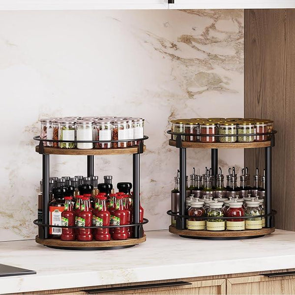 Spice Rack, Set of 2 Lazy Susan Organizer, 2-Tier Turntable Organizer, Rotating Spice Rack Organizer For Cabinet, Compact and Versatile, for Kitchen Countertop, Rustic Brown SR22L2BR