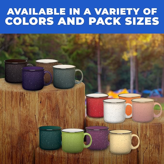 Set of 8 Ceramic Campfire Mugs – 15 Oz, Lime – Coffee & Tea Cups for Home, Work, Travel, Camping – Customizable, Great for DIY, Events, Companies