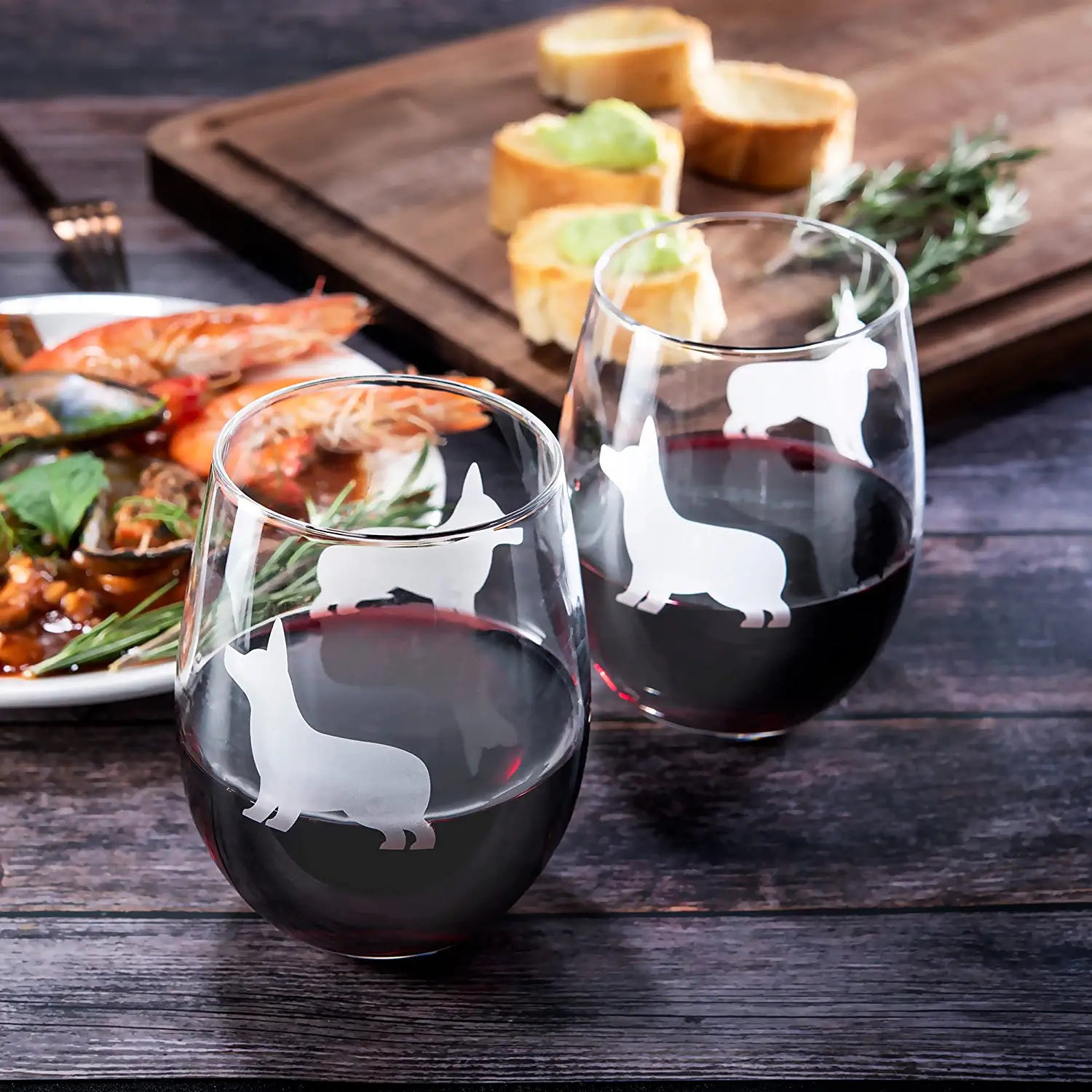 Stemless Wine Glasses Set of 2 by The Wine Savant - Puppy & Dog Lover Glass Gifts Etched Tumblers for Anniversary, Wedding, Home Bar Gifts (Corgi)