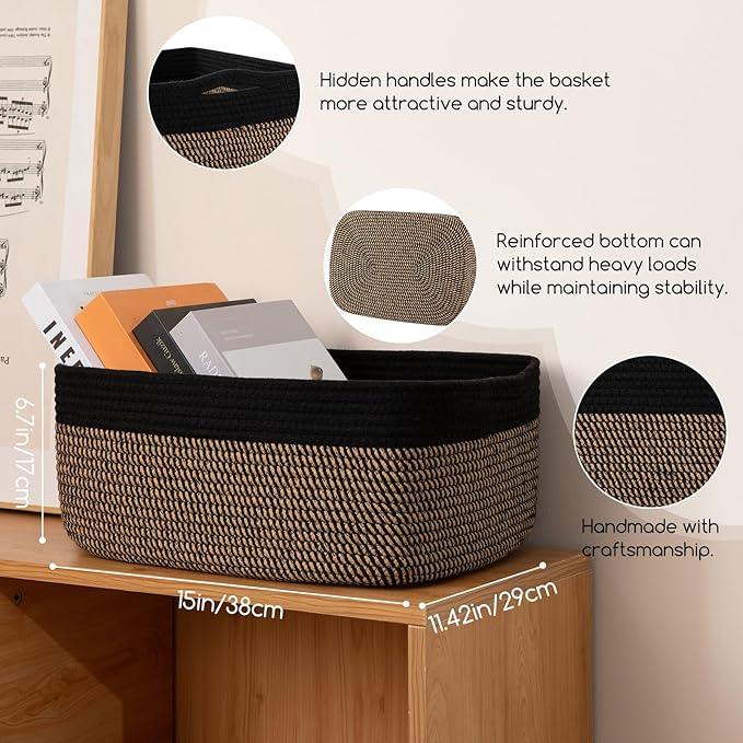 Storage Baskets for Organizing 3 Pack, Woven Baskets for Shelves, Closet Organizer Bins Empty Gift Basket Toy Storage for Toys, Books, Towels, Clothes, 15