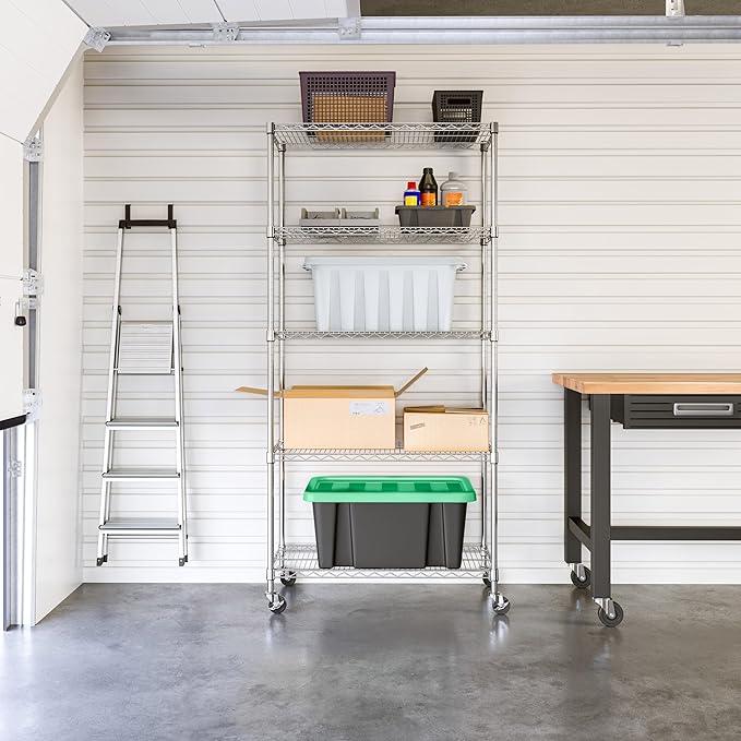 Seville Classics UltraDurable Heavy Duty NSF Solid Steel Wire Rack Storage Unit, Organizer for Garage, Warehouse, Office, Restaurant, Classroom, Kitchen, Steel, 5-Tier Shelving, 36