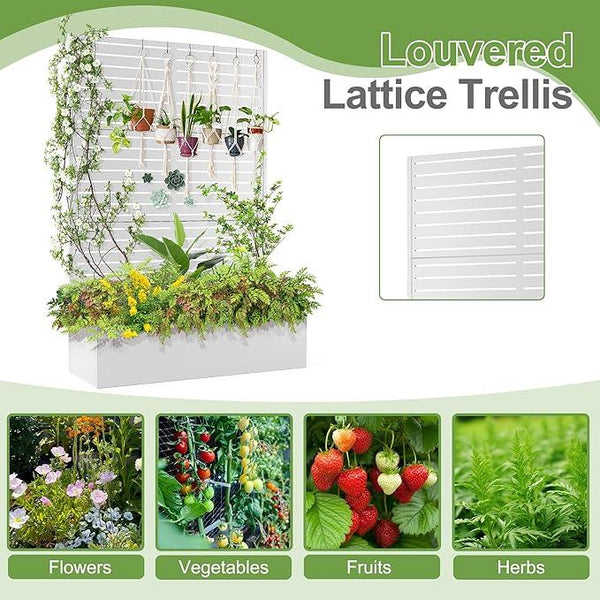 Trellis for Climbing Plants Outdoor，Mental Garden Bed with Drainage Holes Outdoor Privacy Screen Design Tall planters for herb Flower Vegetables 73