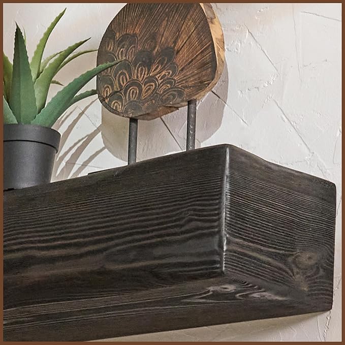Handmade Fireplace Mantel Shelf, Extra Wide Rustic Wood Mantles for Over Fireplace, Wall Mounted Floating Mantel Shelves for Living Room Decor (Ebony, 72 inches)