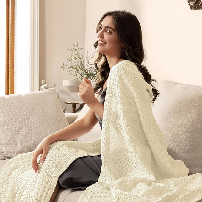 PHF Cooling Waffle Blanket King Size, Lightweight 60% Rayon Derived from Bamboo & 40& Cotton Breathable Blanket for Hot Sleepers, Soft and Luxury for Bed Couch and Sofa, 104