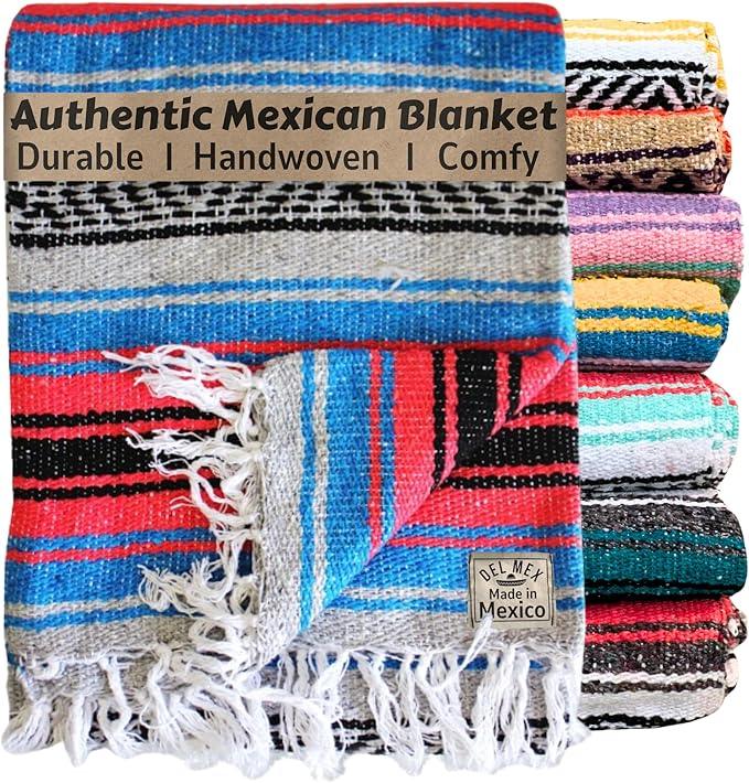 Del Mex Classic Mexican Blanket, Large Authentic Woven Falsa Throw (70