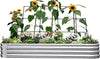 KING BIRD Raised Garden Bed with Wall Trellis Galvanized Planter Garden Box Outdoor for Gardening, Climbing Vegetables, Flowers 7.87x3.94x0.98 Ft, Silver