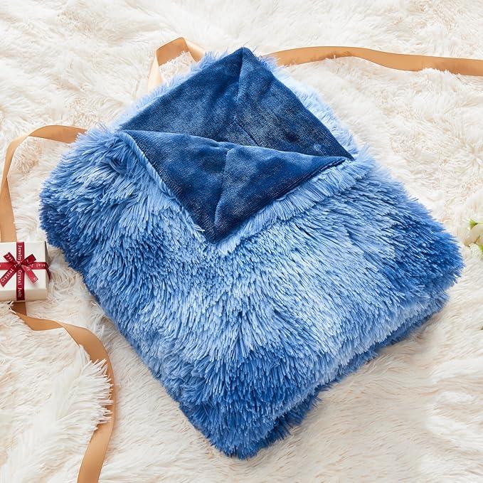 GONAAP Fuzzy Faux Fur Throw Blanket Indigo Super Soft Cozy Plush Fuzzy Shaggy Blanket for Couch Sofa Bed (Indigo, Throw(50
