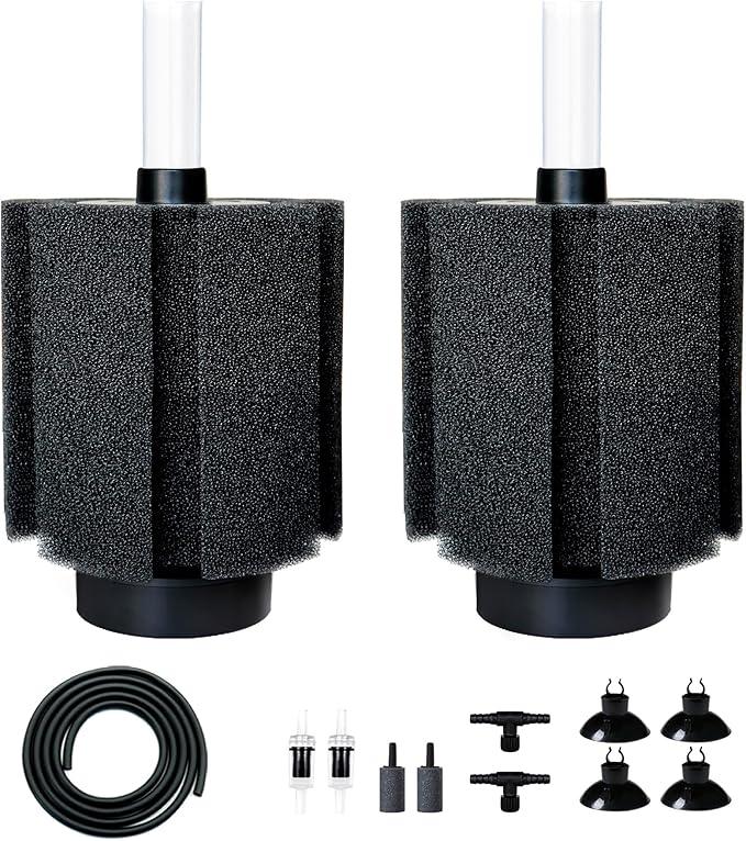 2 Pack 60-70 Gal Aquarium Sponge Filter with Air Stone and Ceramic Filter Media Quiet Fish Tank Bio Filter for Breeding Fry Shrimp Betta Fish Tank
