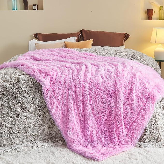 GONAAP Fuzzy Faux Fur Throw Blanket Twin Size Light Pink Super Soft Cozy Plush Fuzzy Shaggy Blanket for Couch Sofa Bed (Light Pink, Twin(60
