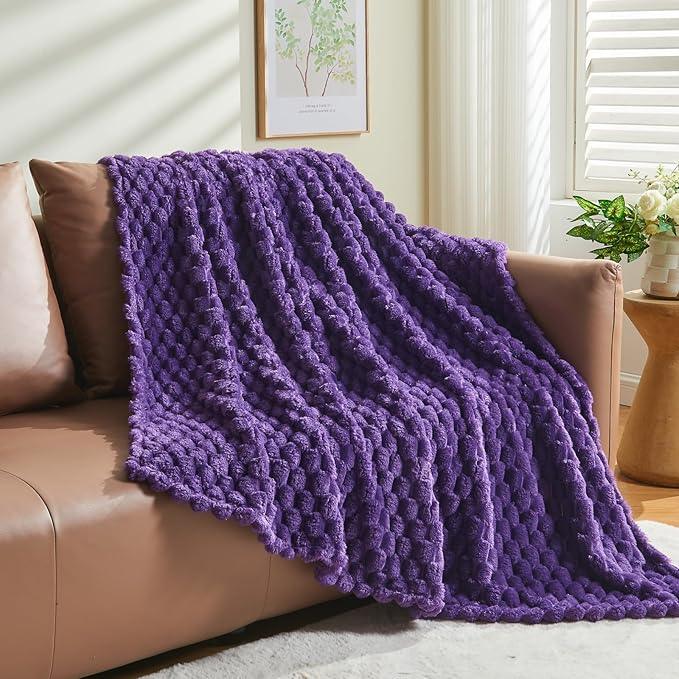 NEWCOSPLAY Super Soft Throw Blanket Purple Premium Silky Flannel Fleece 3D Clouds Stylish Jacquard Lightweight Bed Blanket All Season Use 350GSM (Purple, Throw(50