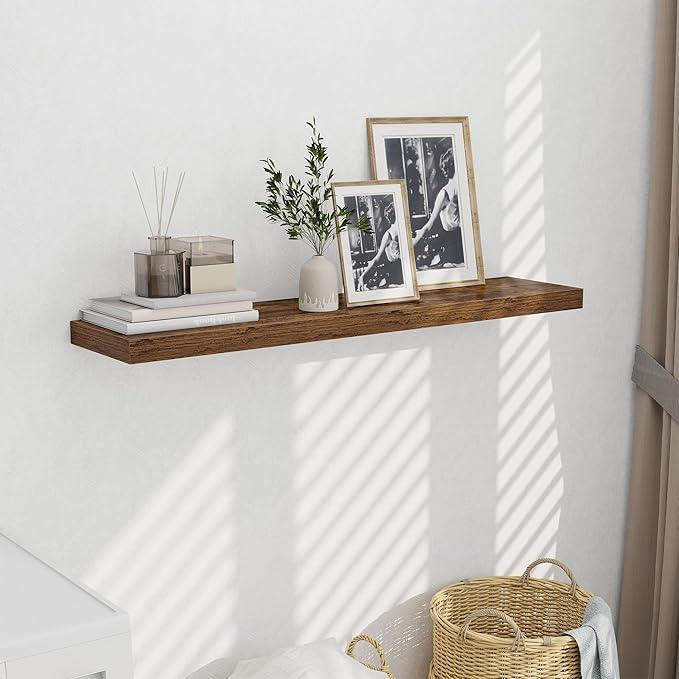 48 Inch Floating Shelves for Wall - 10 Inch Deep Fireplace Mantel Shelf - Wood Floating Shelves for Wall - Large Storage Shelves Wall Mount for Living Room & Bedroom - Rustic Brown - Set of 1
