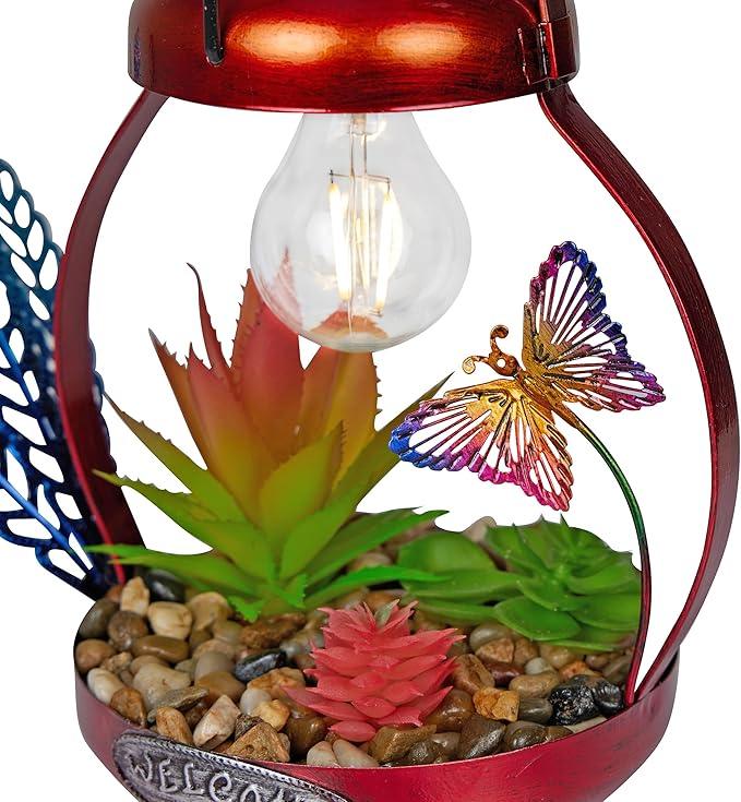 Alpine Corporation LYT286SLR-HH Solar-Powered Metal Rooster w/Garden Enclosed LED Light Decor, Solar Patio Decor, 16''H, Red