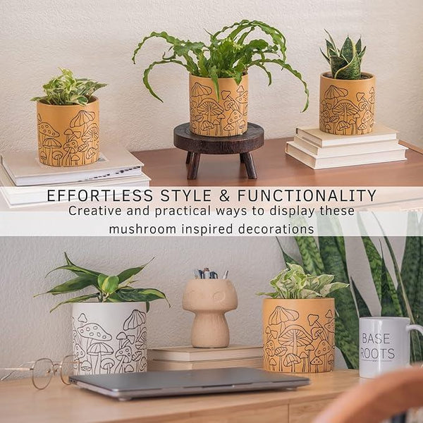 BASE ROOTS Mushroom Planter, Speckled Terracotta, Indoor/Outdoor, Holds Small Plants