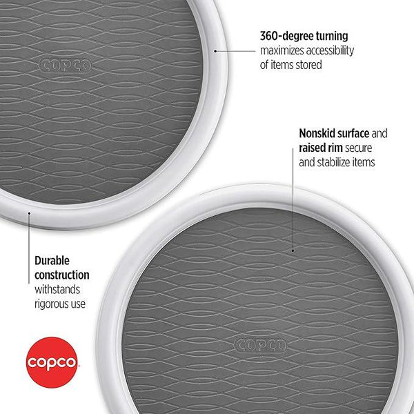Copco 9 Inch Non Skid Pantry Cabinet Lazy Susan Turntable, Set of 2, Spinning Organizer for Kitchen, Countertop, or Bathroom, White and Gray