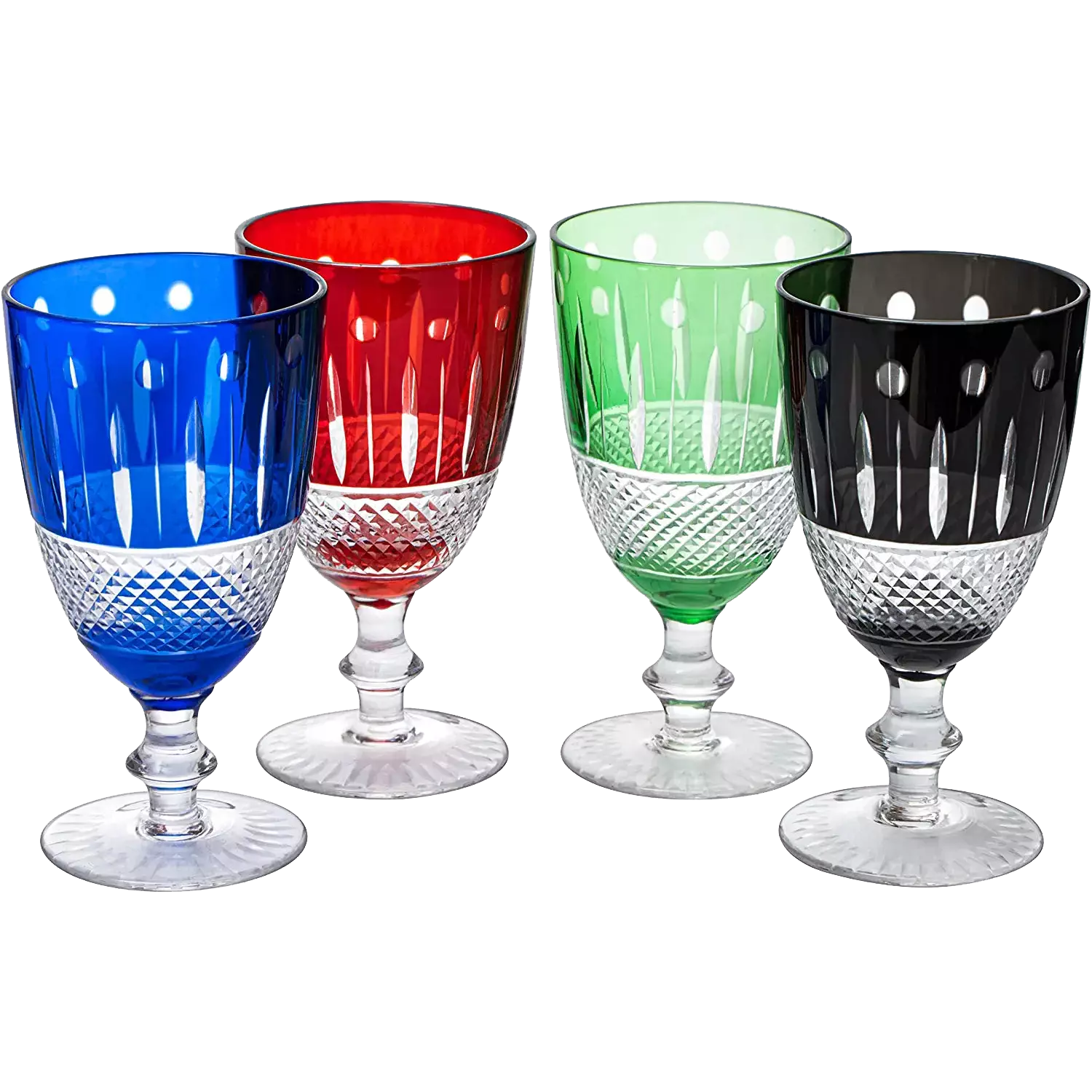 The Wine Savant Crystal Italian Multicolor Design Cups -Set of 4 Short Chalice Glasses 8oz 5.7