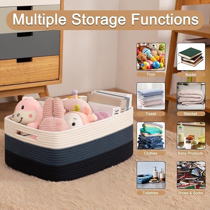 Large Storage Basket for Organizing, Woven Rope Basket for Shelves, Closet Organizer Bins for Clothes, Blanket, Toys, Baby Nursery Storage, 17.7