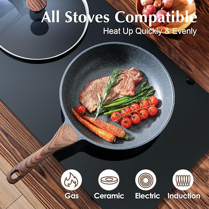 SENSARTE Nonstick Frying Pan Skillet with Lid, Omelet Pan with Cover, Healthy Egg Pan Chef's Pan, Kitchen Cooking Pan, Free of Intentionally Added PFOA (9.5inch + Glass Lid)