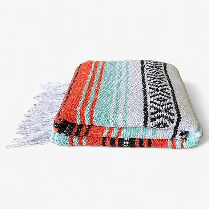 Traditional Handwoven Mexican Blanket, Large Falsa Serape - Soft & Durable - Vibrant Beach, Picnic, Yoga & Camping Mat - Lightweight Boho Throw 70